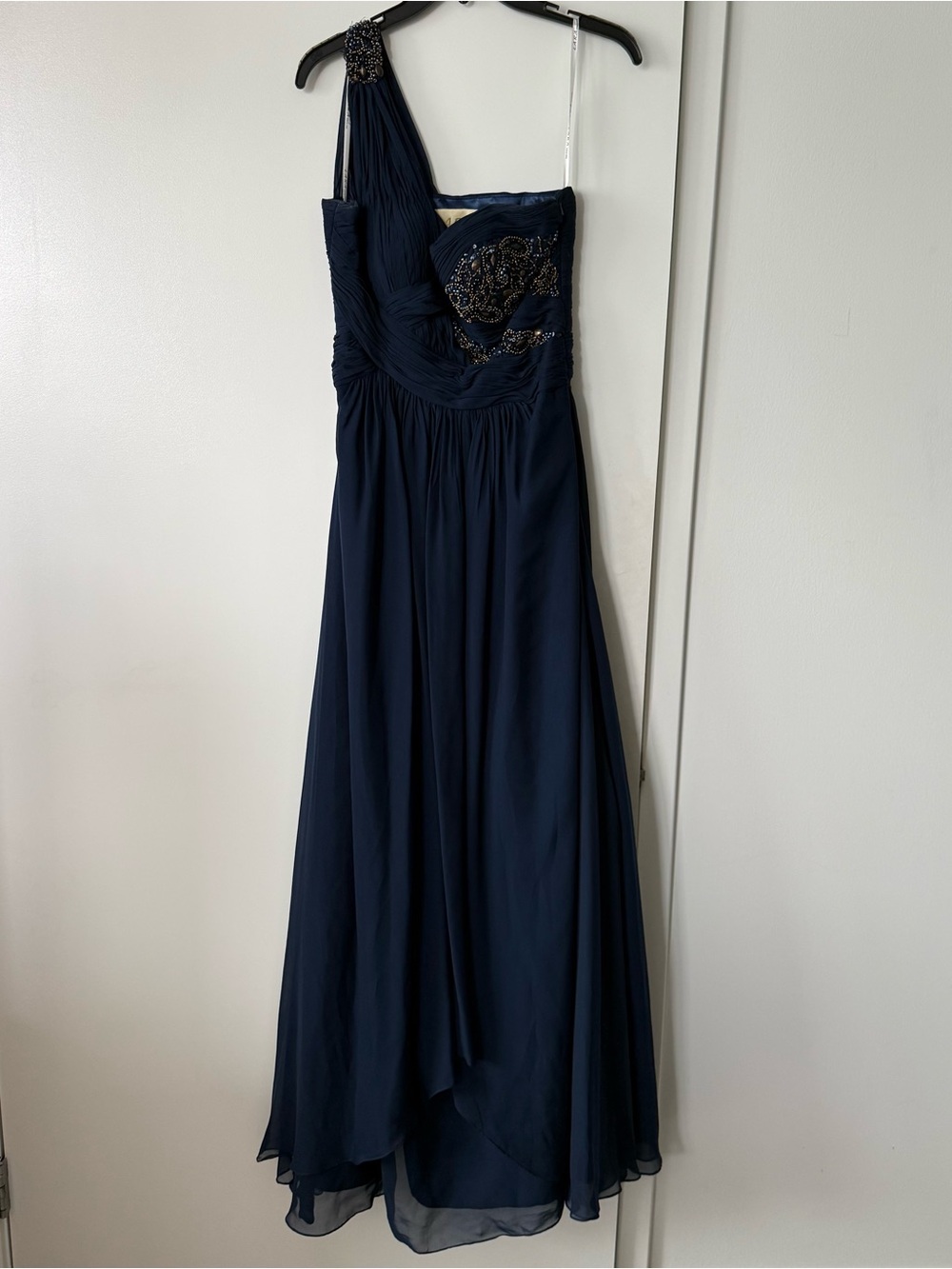 LARA Navy One-Shoulder Evening Gown with Embellished Bodice